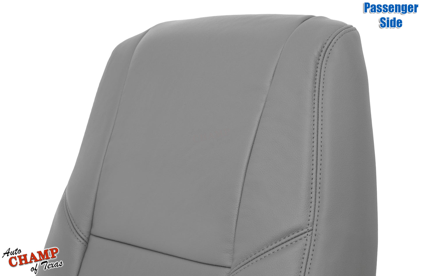 Passenger side gray leather seat cover close-up for 2000-2004 Toyota Tundra