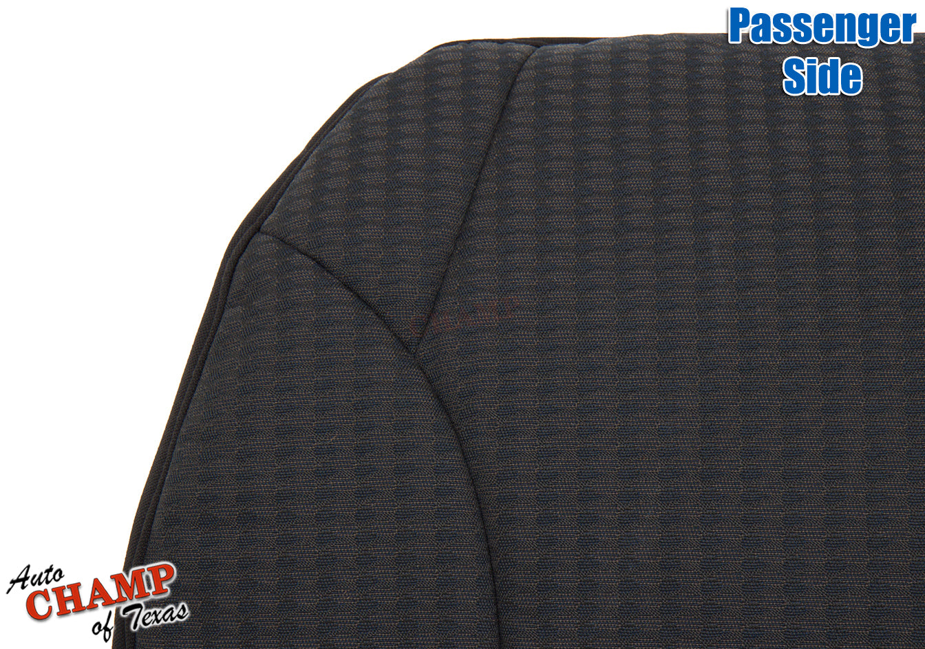 Bottom view of the passenger-side bottom seat cover for 2002-2004 Jeep Liberty in dark slate gray.