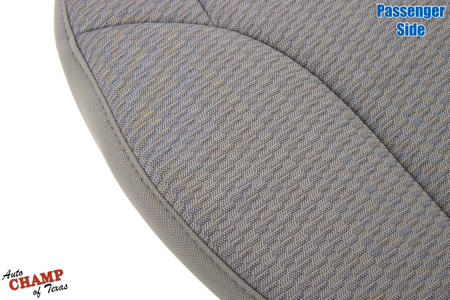 Passenger side bottom cloth seat cover for 2002-2004 Jeep Liberty in taupe.