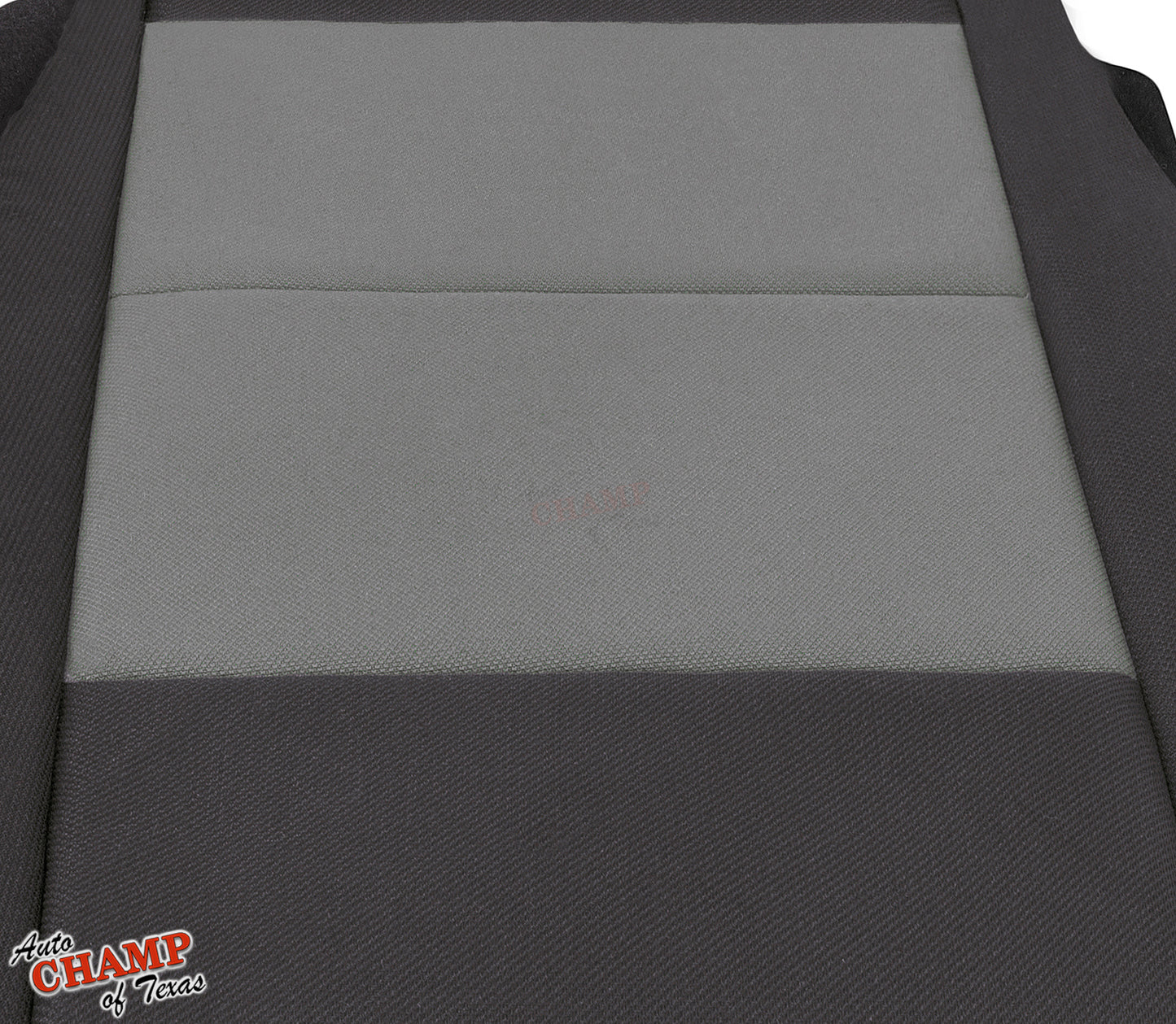 This close-up view highlights the black and gray cloth seat cover for the 2003-2011 Ford Ranger driver side bottom. Designed for durability and a seamless factory-style fit, it features an extended side panel for full coverage and protection.