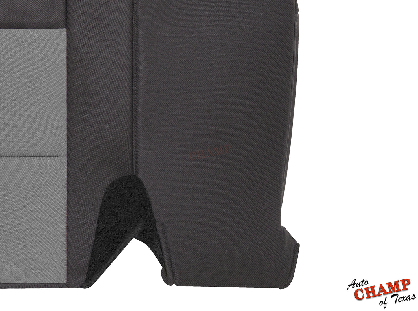 close-up black and gray cloth seat cover for 2003-2011 Ford Ranger driver side bottom with extended side panel