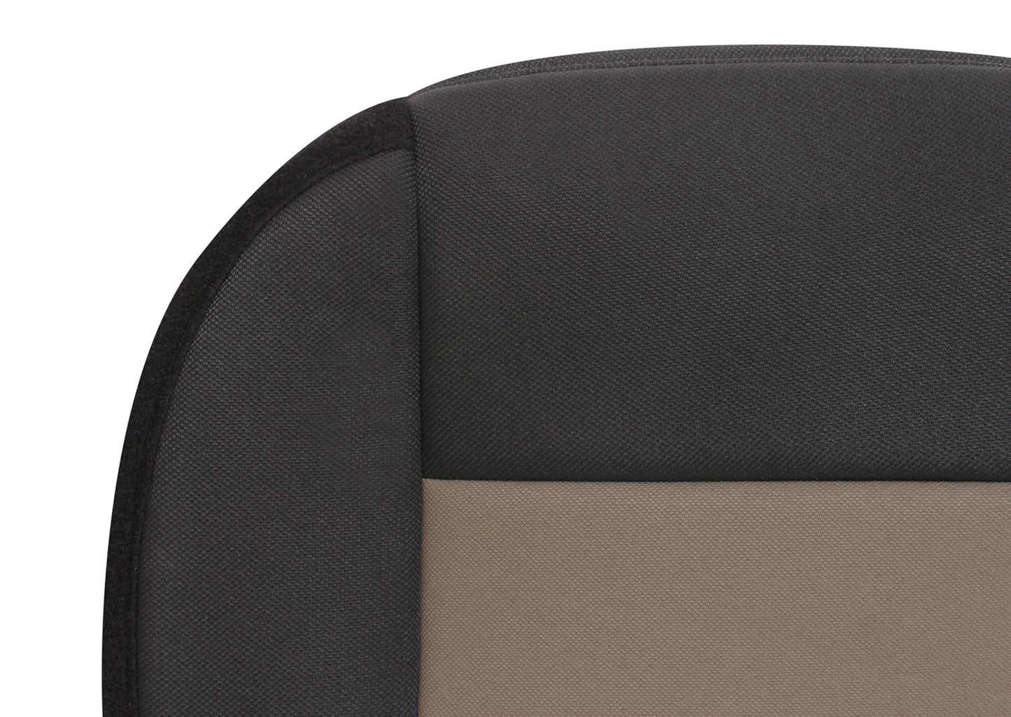 Close-up of Ford Ranger black & tan cloth seat cover.