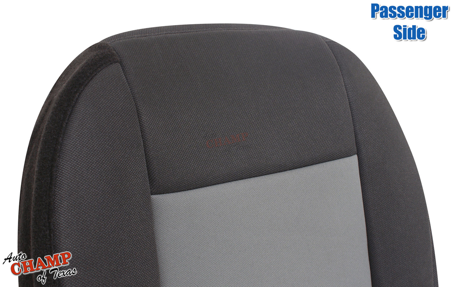 passenger side black and gray seat cover close-up for 2003-2011 Ford Ranger 50/50 seat