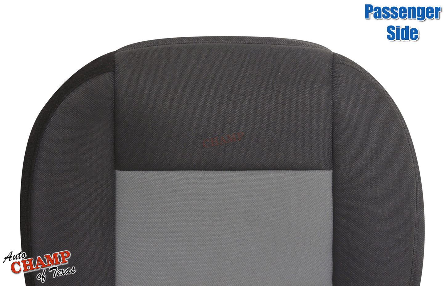 black and gray passenger side seat cover close-up for 2003-2011 Ford Ranger 50/50 seat setup