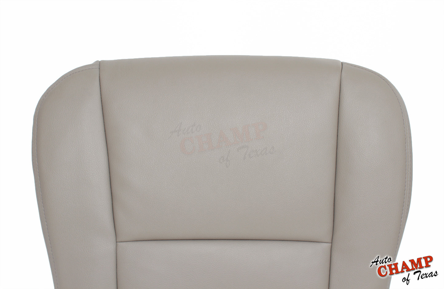 Close-up of the passenger side of the 2005-2006 Toyota Tundra Limited SR5 Driver Side Bottom Replacement Leather Seat Cover in Tan, highlighting the stitching and texture.