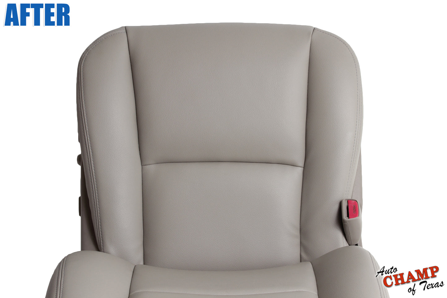 After image of the 2005-2006 Toyota Tundra Limited SR5 Driver Side Bottom Replacement Leather Seat Cover in Tan, showing a restored, new appearance.