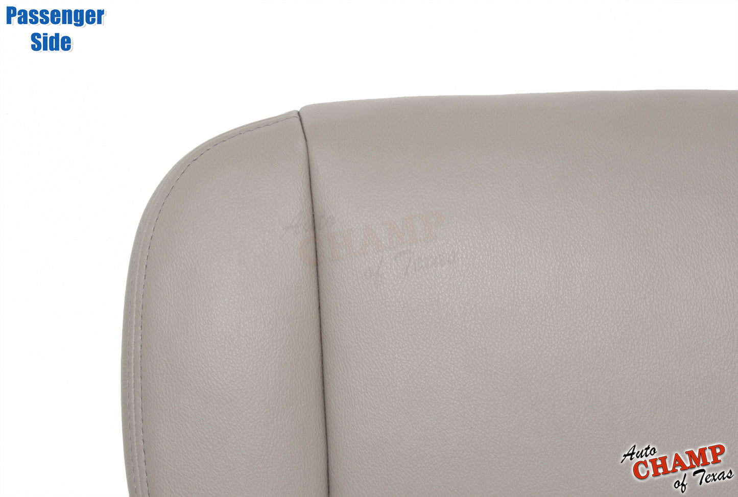 Passenger side of the 2005-2006 Toyota Tundra Limited SR5 Bottom Replacement Leather Seat Cover in Tan, showing close-up leather texture and stitching.