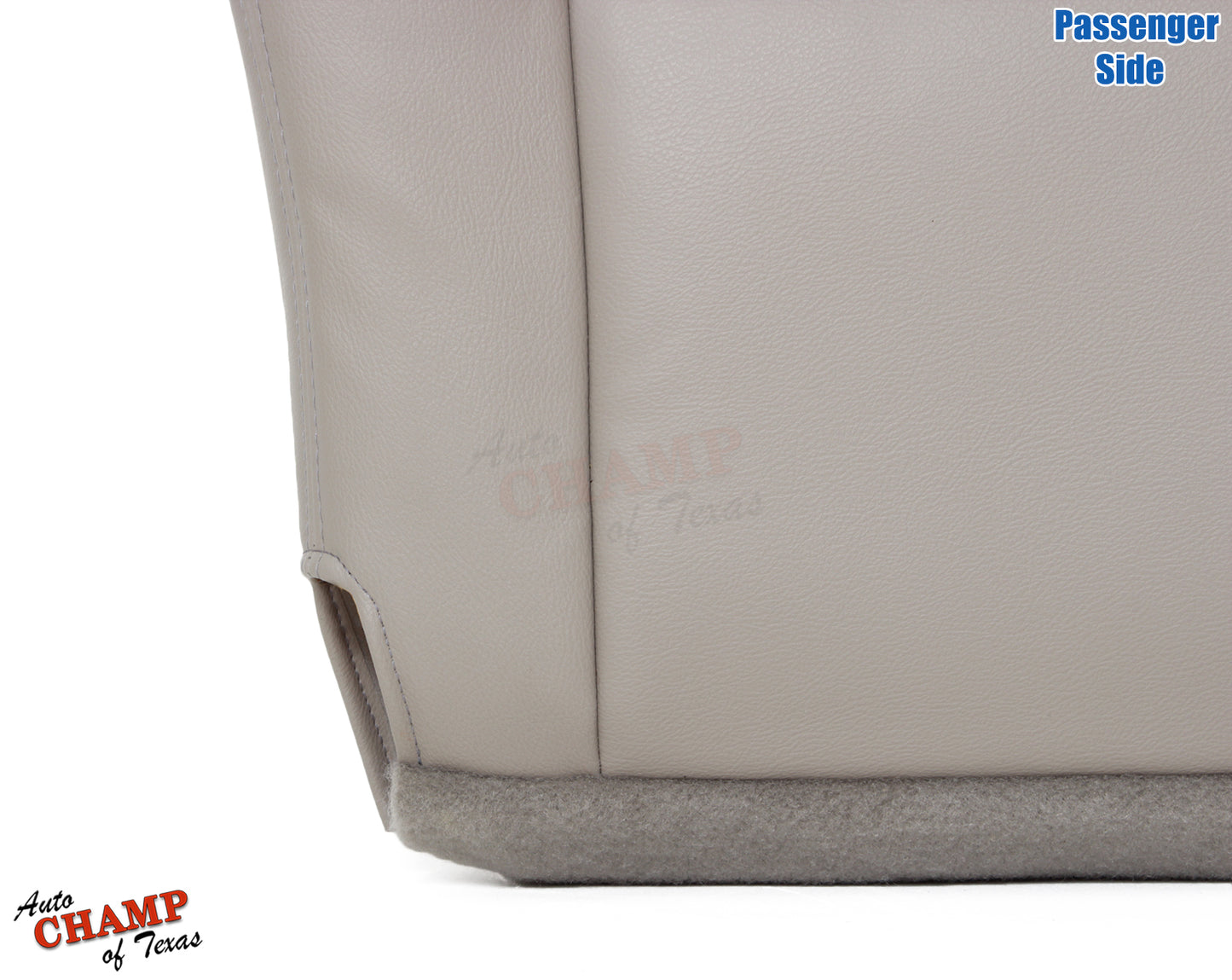 Passenger side of the 2005-2006 Toyota Tundra Limited SR5 Bottom Replacement Leather Seat Cover in Tan, highlighting the side stitching and leather texture.