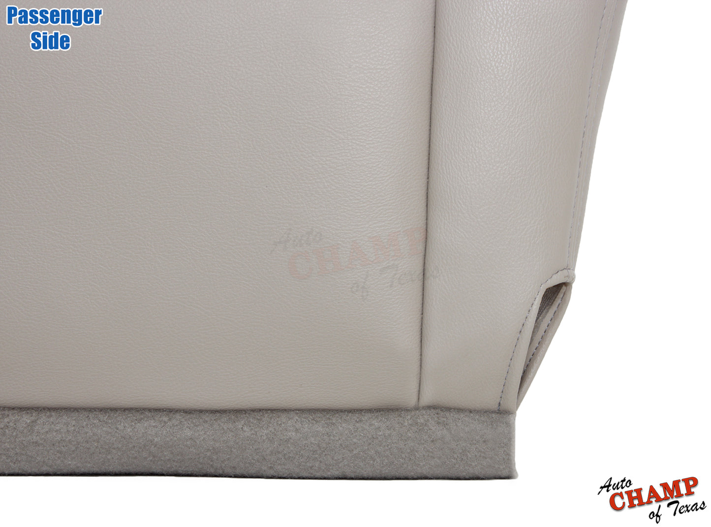 Passenger side view of the 2005-2006 Toyota Tundra Limited SR5 Bottom Replacement Leather Seat Cover in Tan, showing the detailed stitching and leather material.