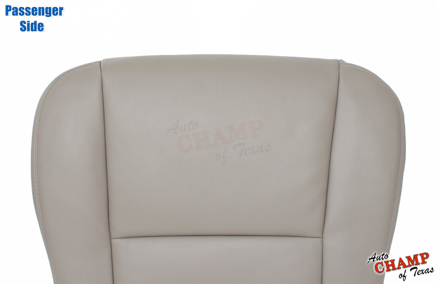 Passenger side view of the 2005-2006 Toyota Tundra Limited SR5 Bottom Replacement Leather Seat Cover in Tan, displaying the high-quality leather and detailed stitching.