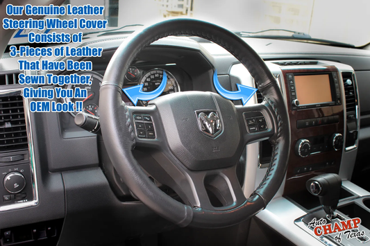 2009-2012 Dodge Ram 1500 2500 3500 Sport SLT Leather Steering Wheel Cover Black
