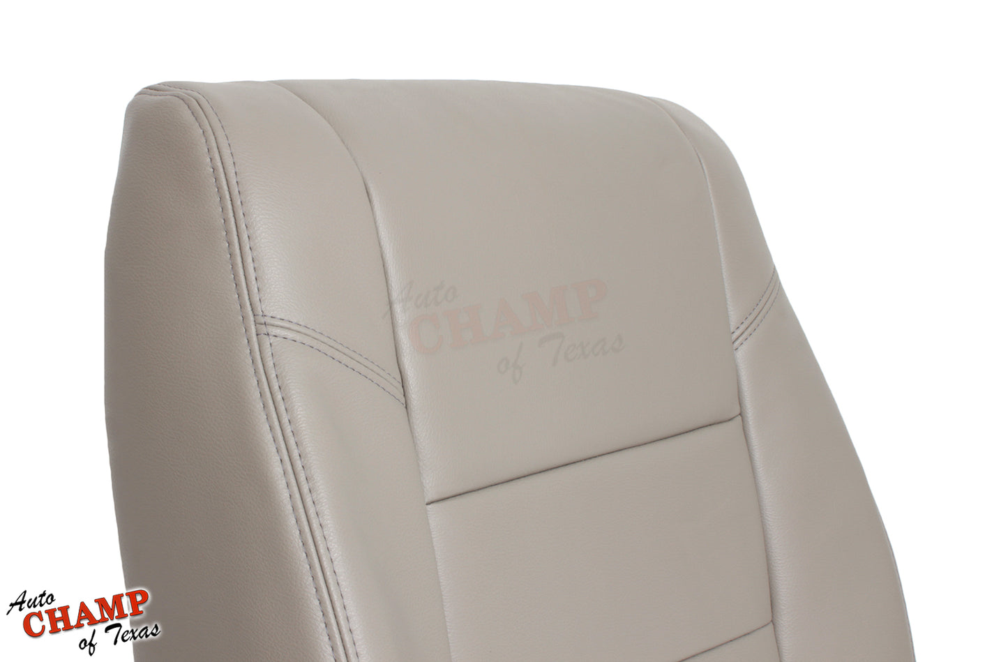 Close-up of the 2005-2006 Toyota Tundra Limited SR5 Driver Side Lean Back Replacement Leather Seat Cover in Tan, showing the quality stitching and detailed craftsmanship.