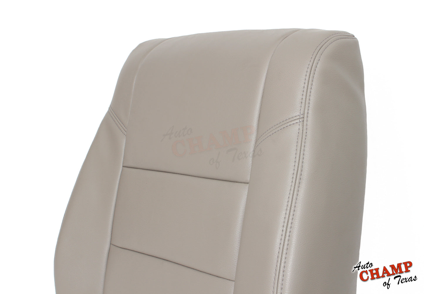 Close-up view of the 2005-2006 Toyota Tundra Limited SR5 Driver Side Lean Back Replacement Leather Seat Cover in Tan, showcasing the precision fit and premium leather texture.