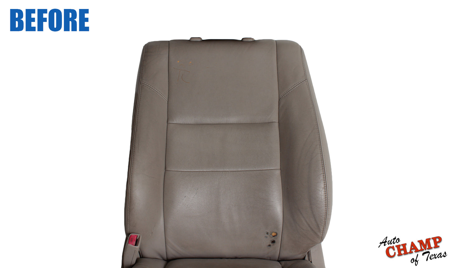 Before installation of the leather seat cover, showing the damaged and worn condition of the 2005-2006 Toyota Tundra SR5 Driver Side seat.