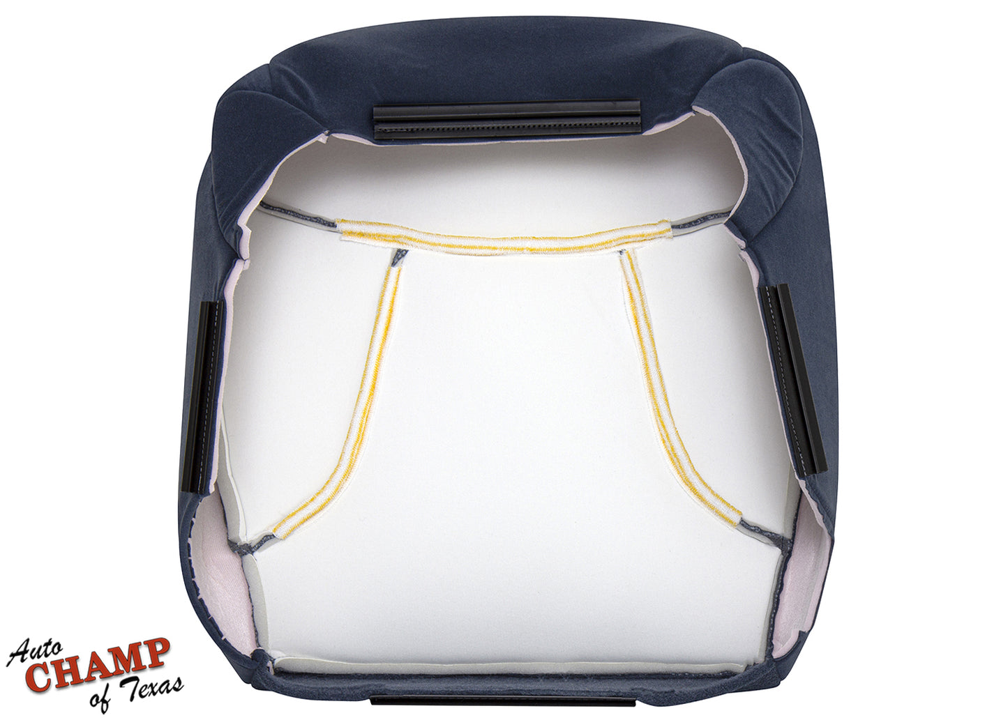 ford bronco xlt driver side bottom cloth seat cover blue installation view