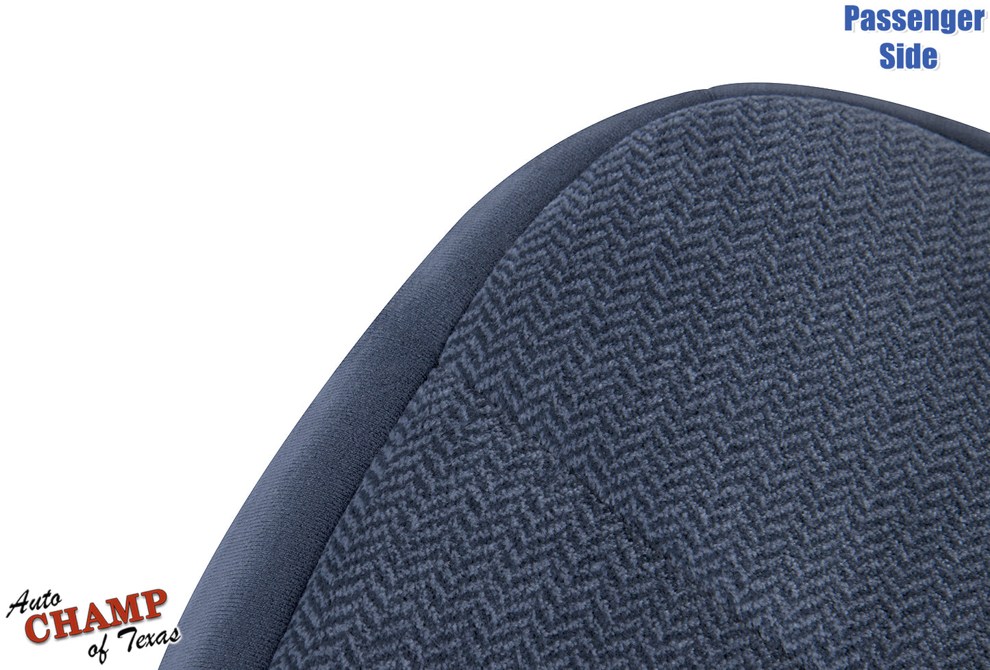 1992-1993 Ford Bronco XLT passenger side bottom seat cover close-up blue cloth