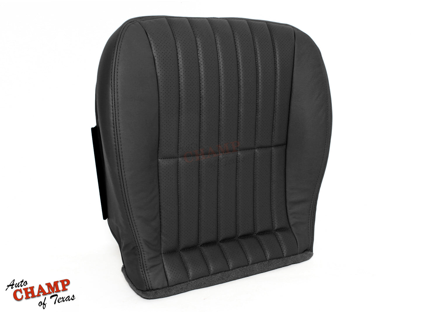 Black leather replacement seat cover with vertical stitching for durable and sleek design.