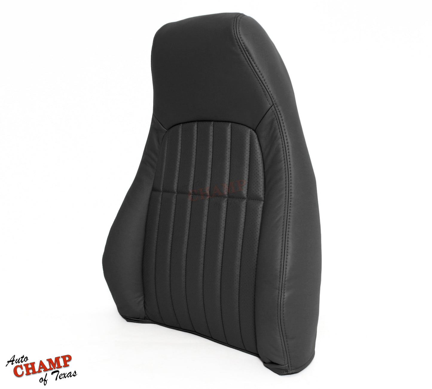 Black replacement seat cover with sleek vertical stitching design for modern vehicle interiors.