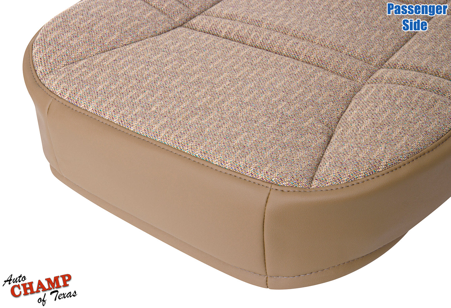 1997-1998 Jeep Cherokee Sport SE passenger bottom seat cover tan saddle close-up corner view