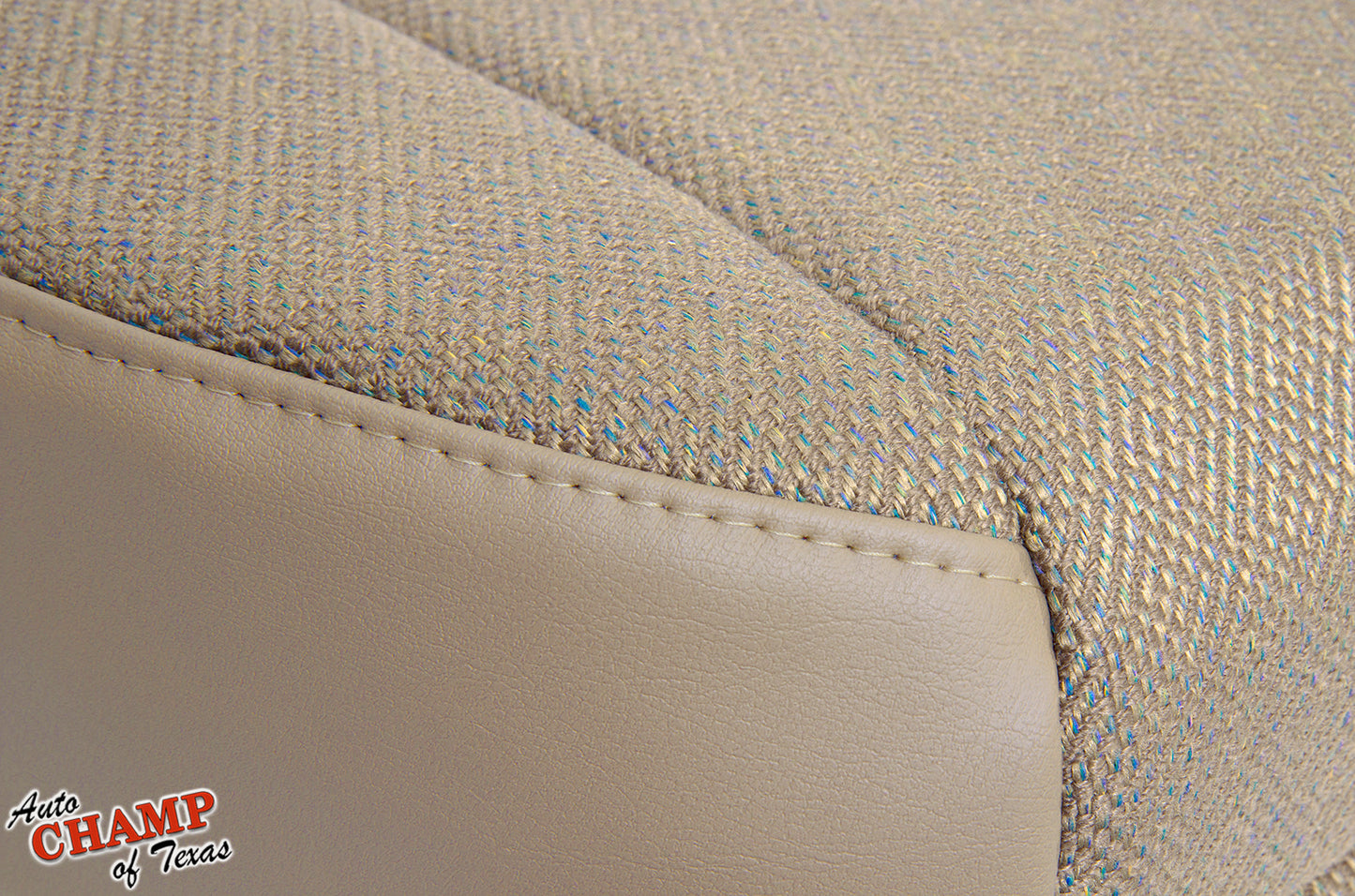 Close-up of tan camel replacement cloth seat cover for 1999-2001 Jeep Cherokee Classic.