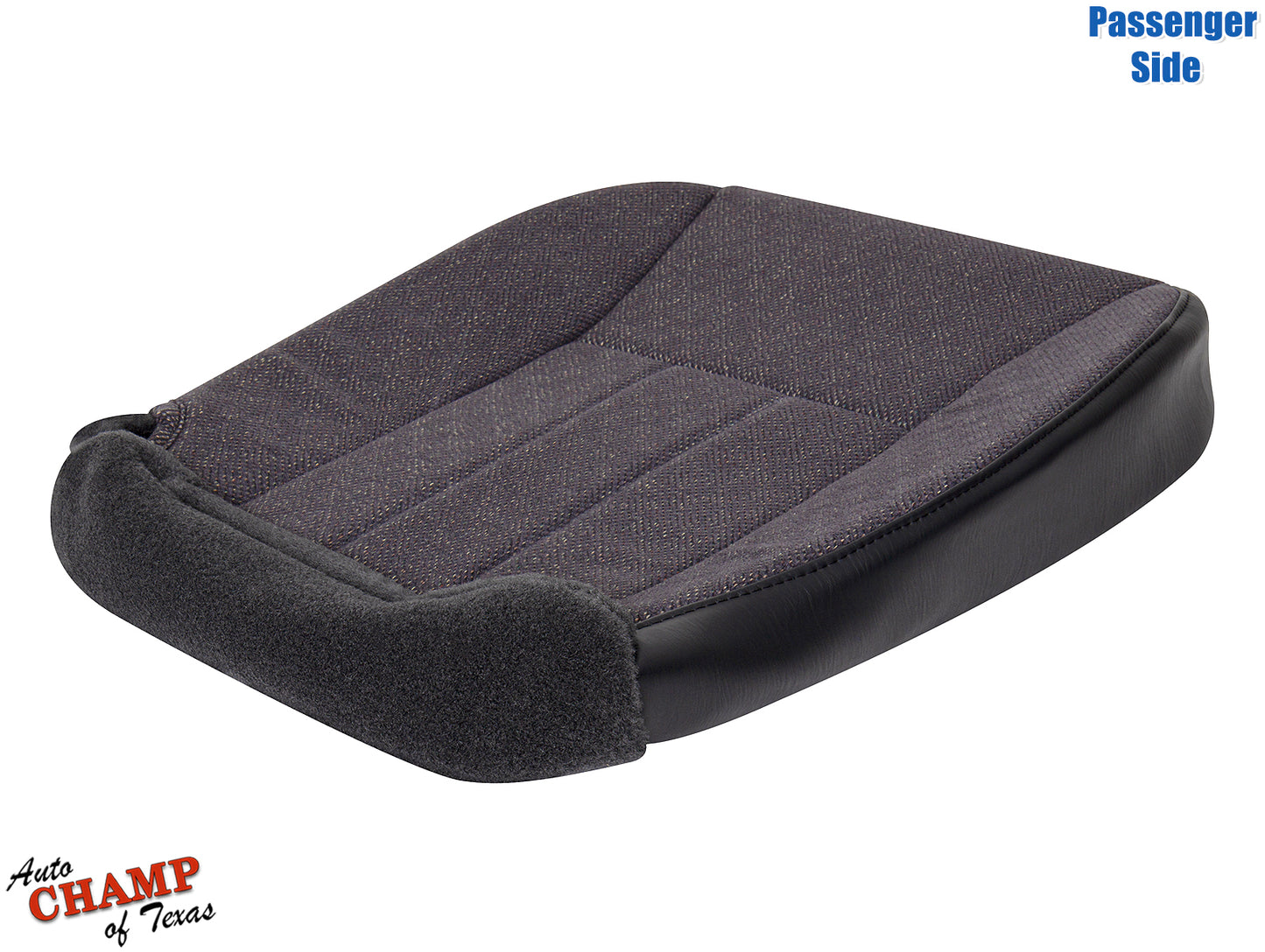 1999-2001 jeep cherokee classic passenger side bottom replacement cloth seat cover dark gray with black vinyl and foam padding