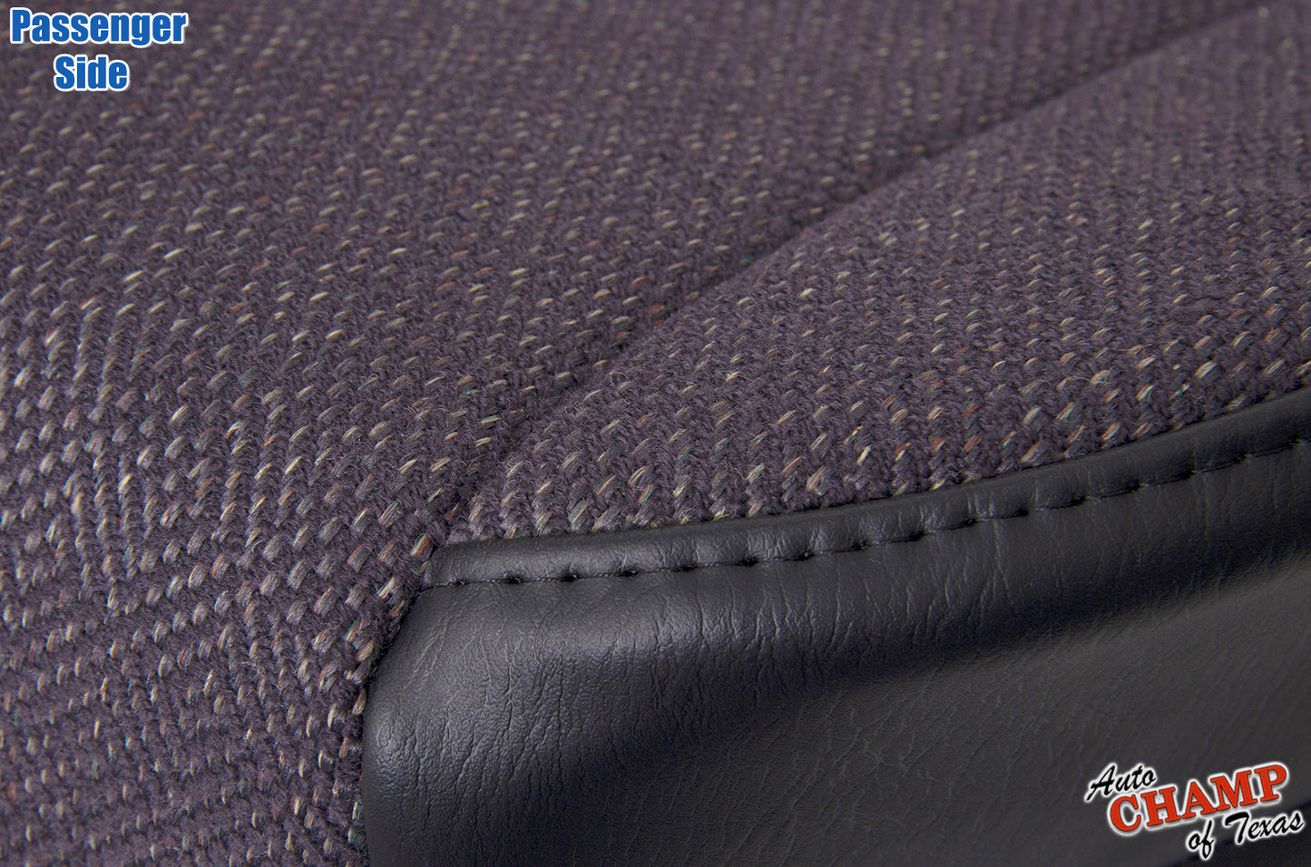 Close-up of the passenger side bottom replacement seat cover for 1999–2001 Jeep Cherokee Classic in dark gray with black accents.