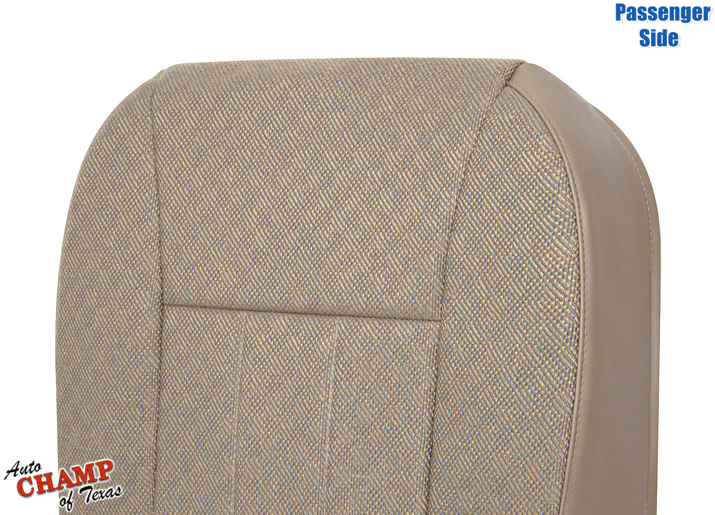 Passenger side view of tan camel replacement cloth seat cover for 1999-2001 Jeep Cherokee.