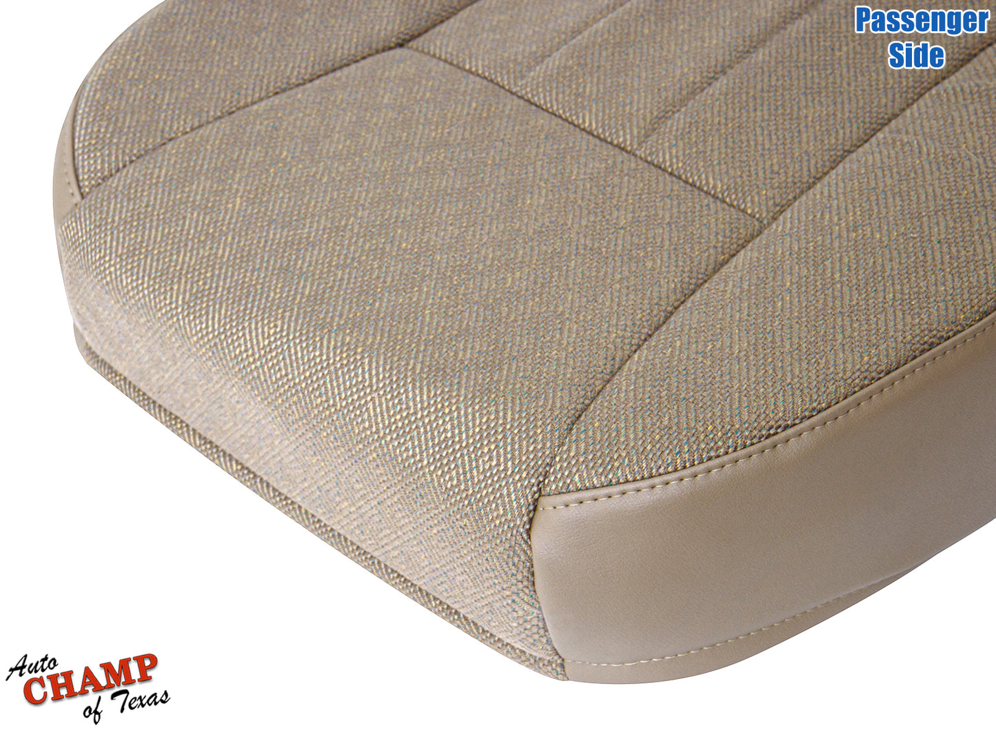 Passenger side tan camel seat cover bottom view for Jeep Cherokee 1999-2001.