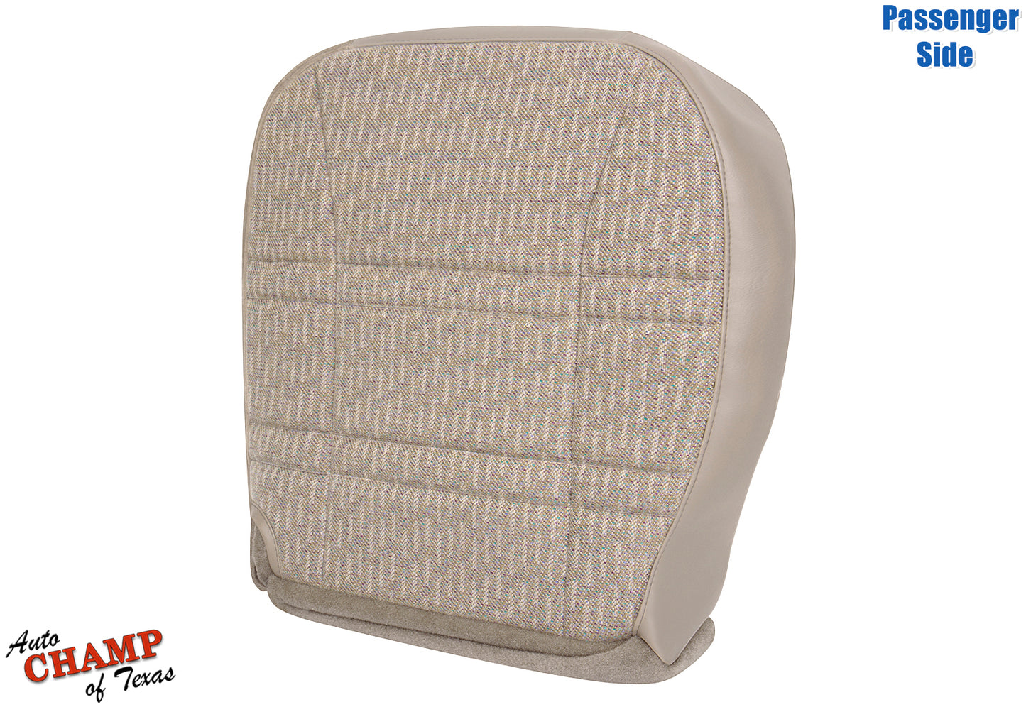 angled view of passenger side bottom replacement cloth seat cover tan camel for 1999-2001 jeep cherokee sport se