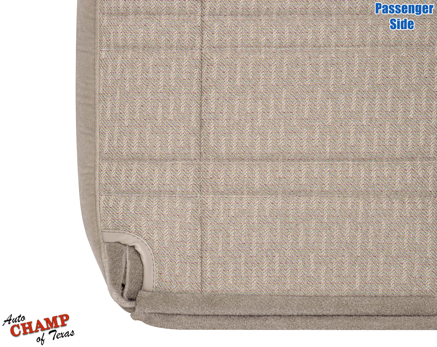 close-up of passenger side bottom replacement cloth seat cover tan camel for 1999-2001 jeep cherokee sport se