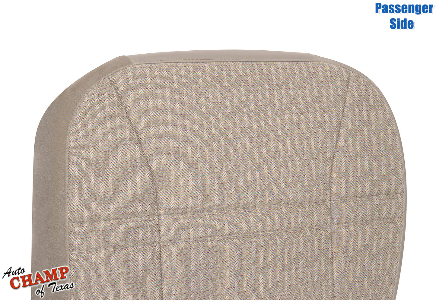 close-up top view of passenger side bottom replacement cloth seat cover tan camel for 1999-2001 jeep cherokee sport se