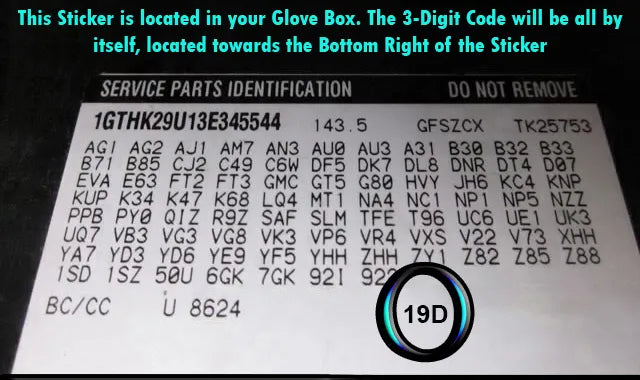 2007 2009 gmc sierra trim code 19d glove box sticker interior identification