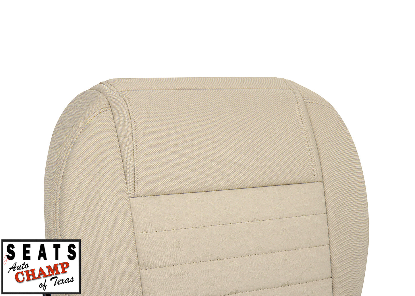 2005-2008 mustang seat cover closeup tan driver side upper front view