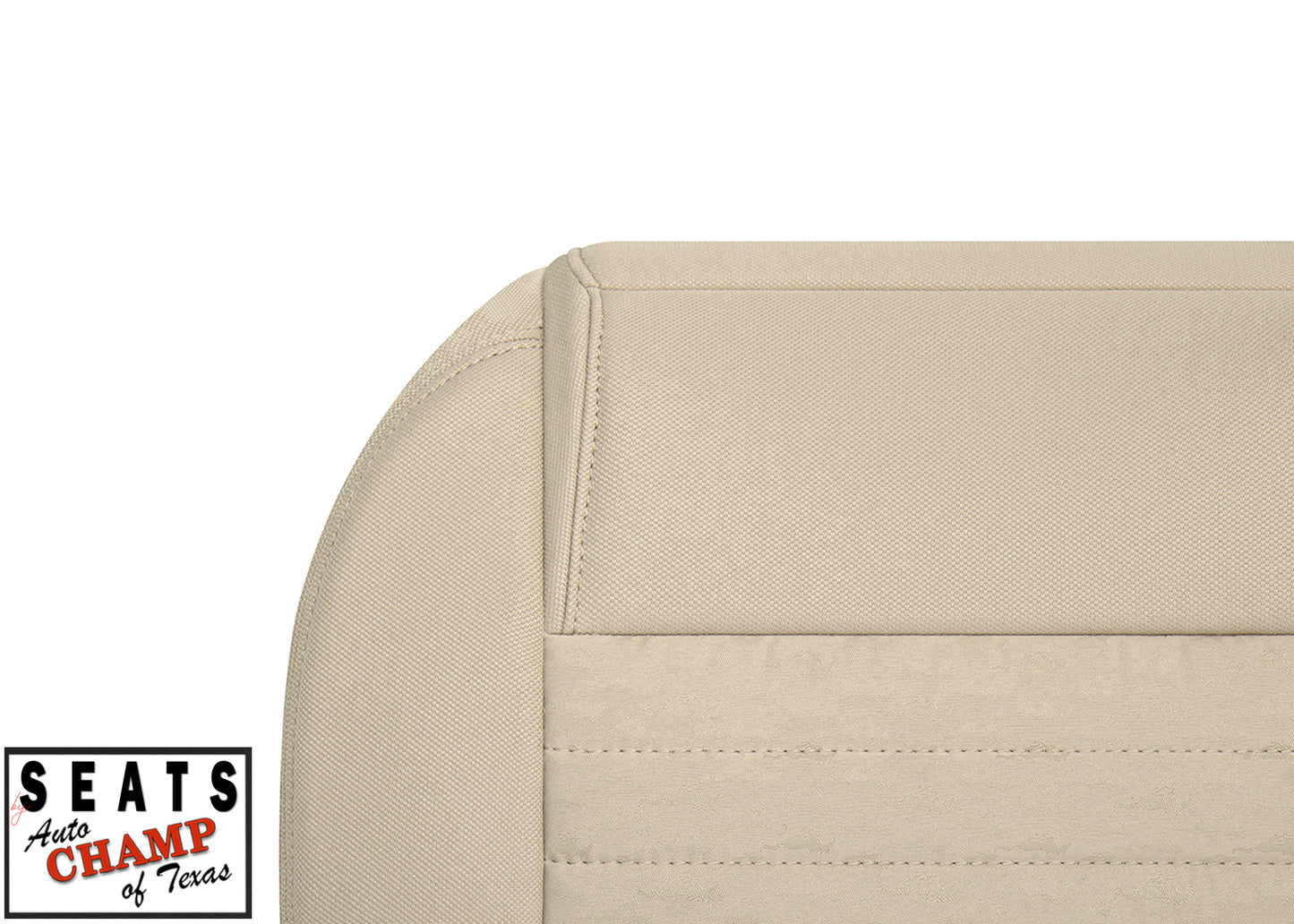 2005-2008 mustang driver side tan cloth seat cover top corner detail