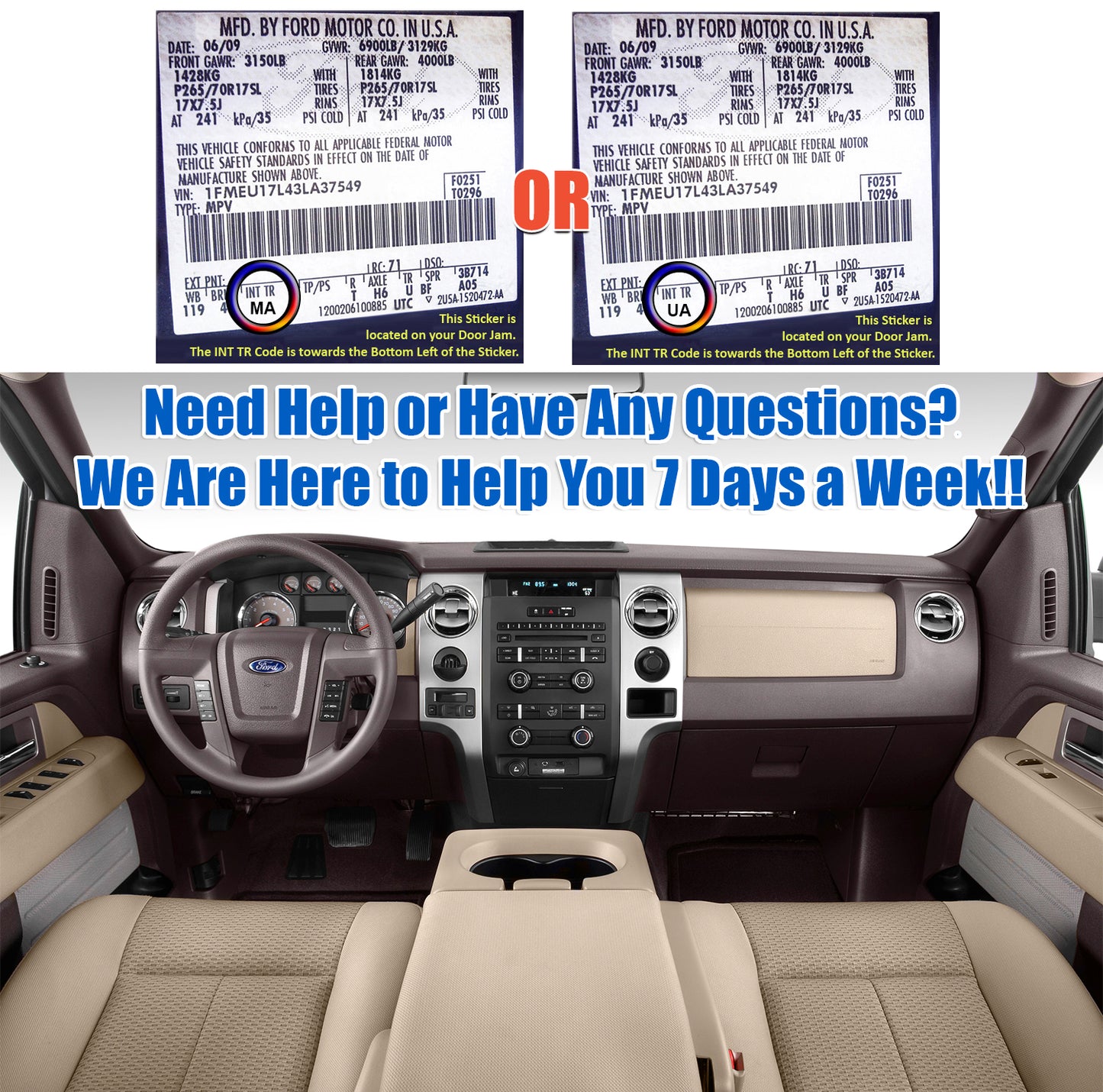 2011 2014 ford f150 stx tan seat cover help and vin sticker info