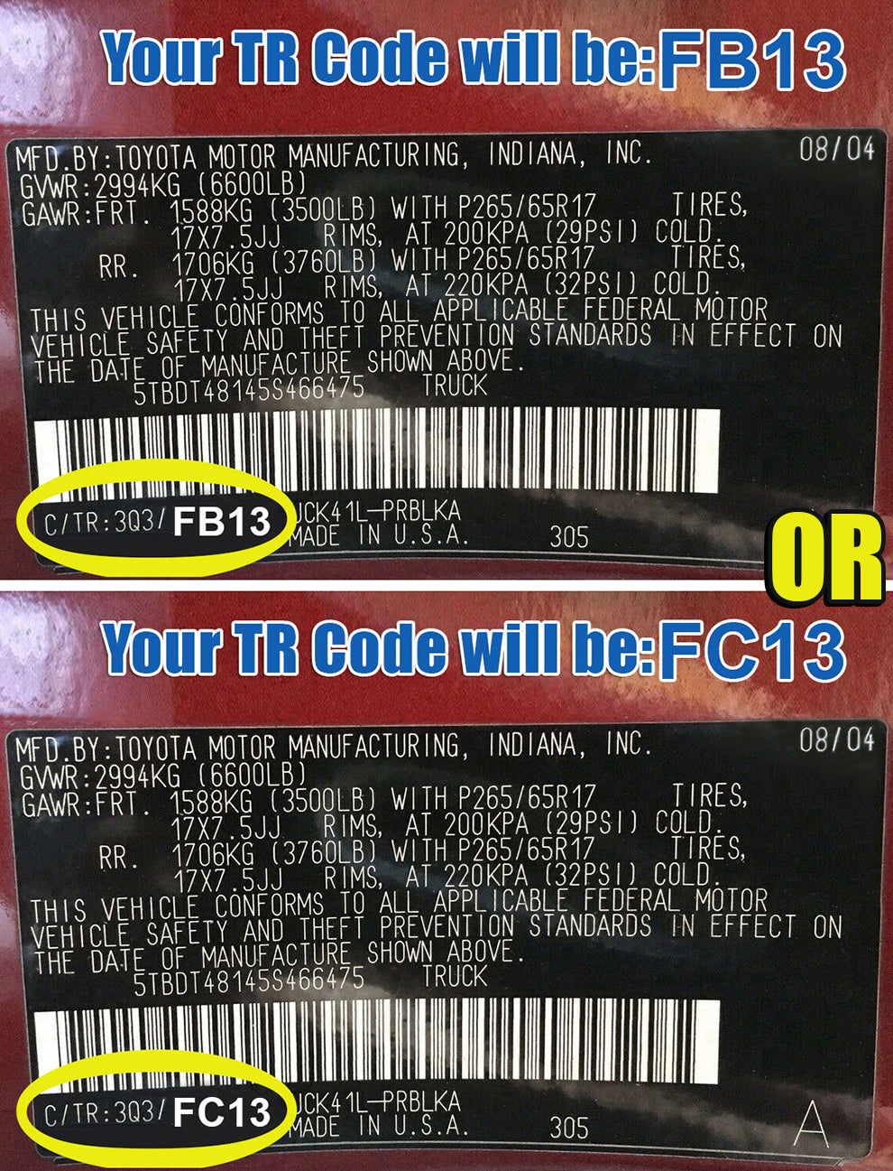 tundra tr code fb13 fc13 vin label reference