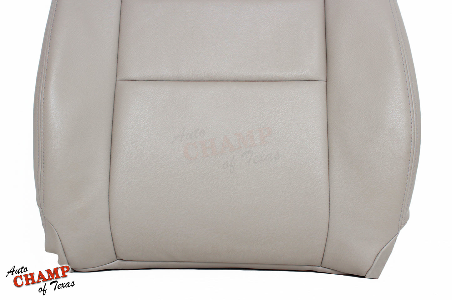 Close-up view of the 2005-2006 Toyota Tundra Limited SR5 Driver Side Lean Back Replacement Leather Seat Cover in Tan, showcasing the top stitching and premium craftsmanship.