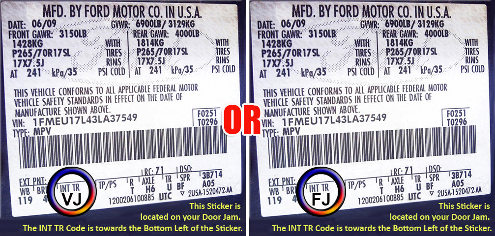 Ford Bronco XLT interior trim code location on door sticker