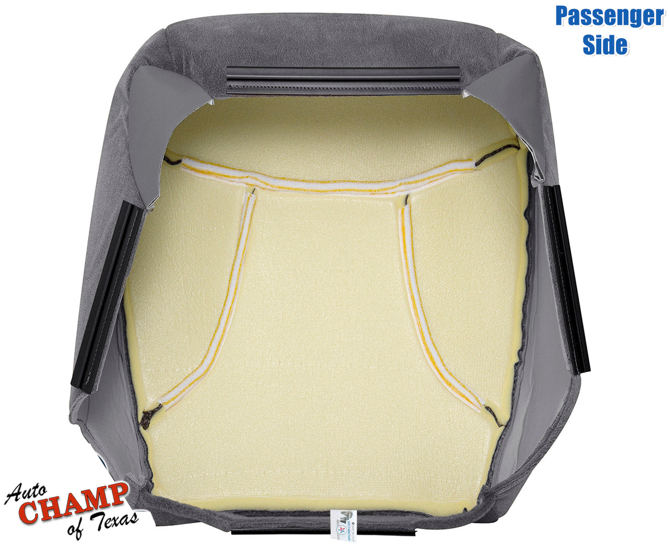 1992-1993 Ford Bronco XLT passenger side bottom cloth seat cover underside view gray