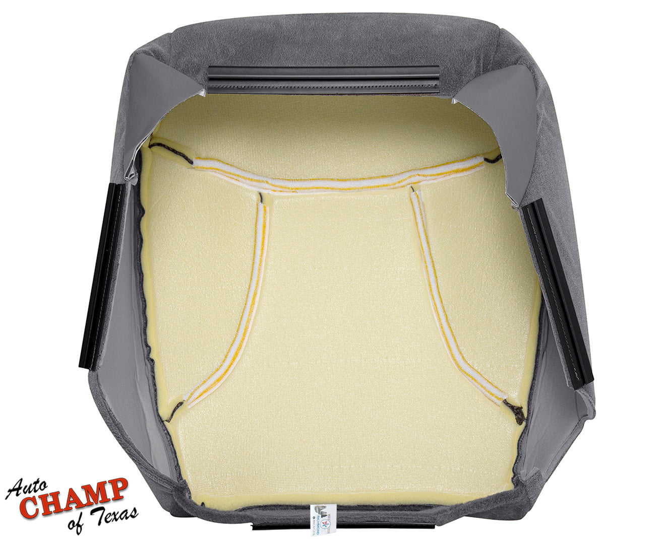 1992-1993 Ford Bronco XLT Driver Side Bottom Cloth Seat Cover Gray Installation View back side