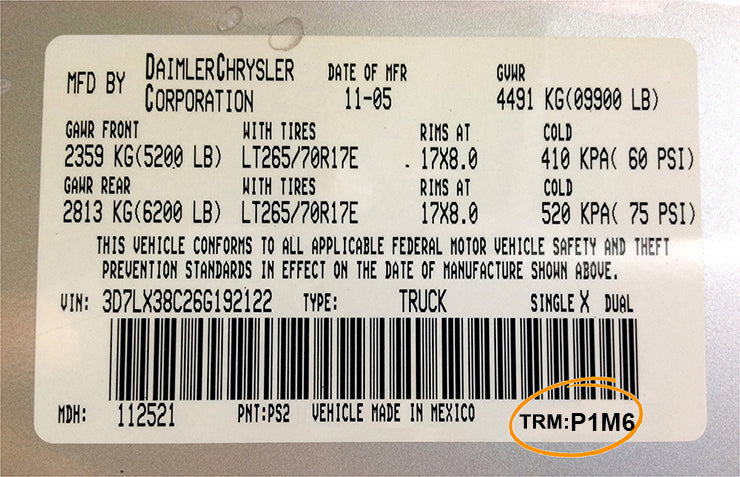 dodge ram trim code p1m6 red interior verification