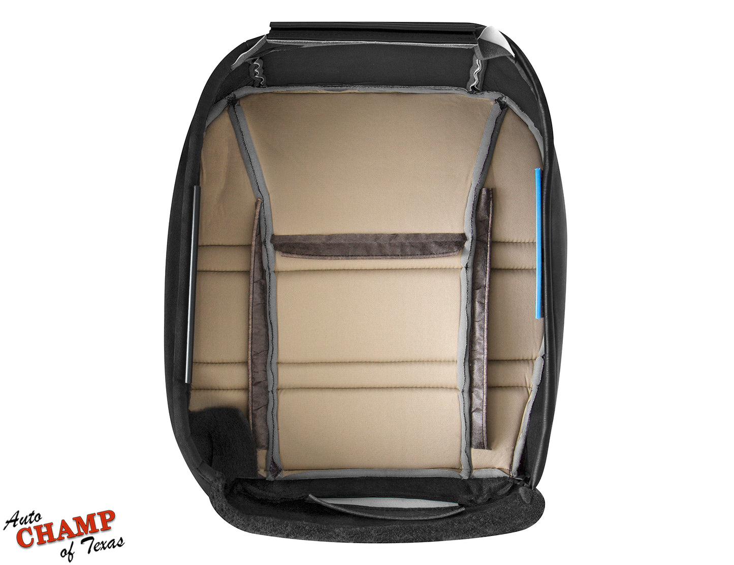 Underside view of replacement cloth seat cover for Jeep Cherokee 1999-2001.