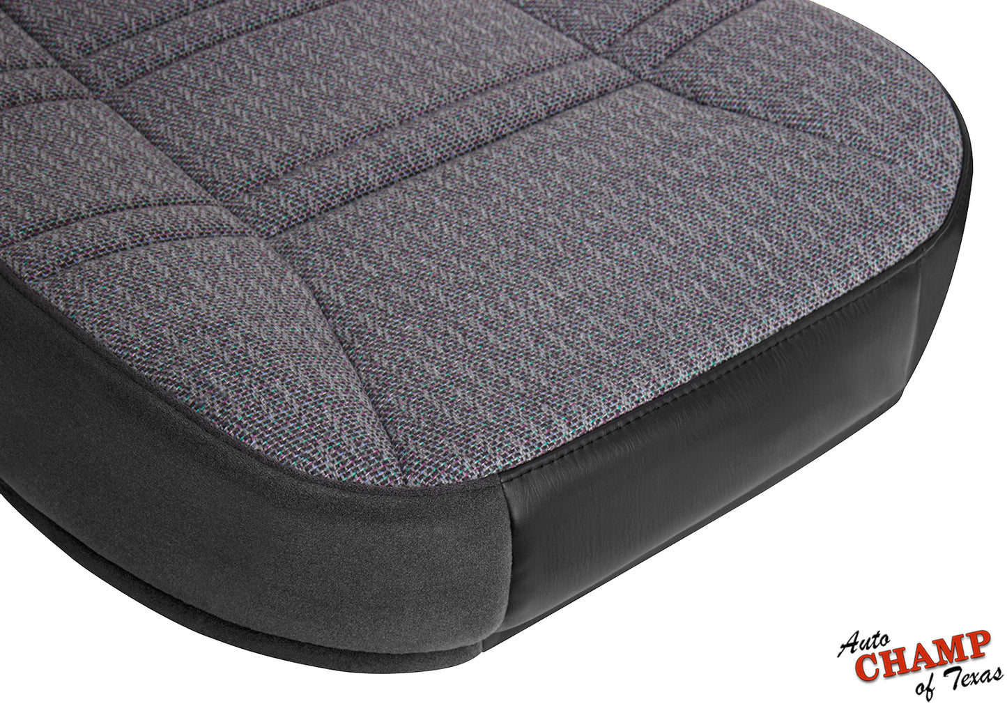 Close-up of 1999-2001 Jeep Cherokee Sport SE bottom seat cover in dark gray fabric.