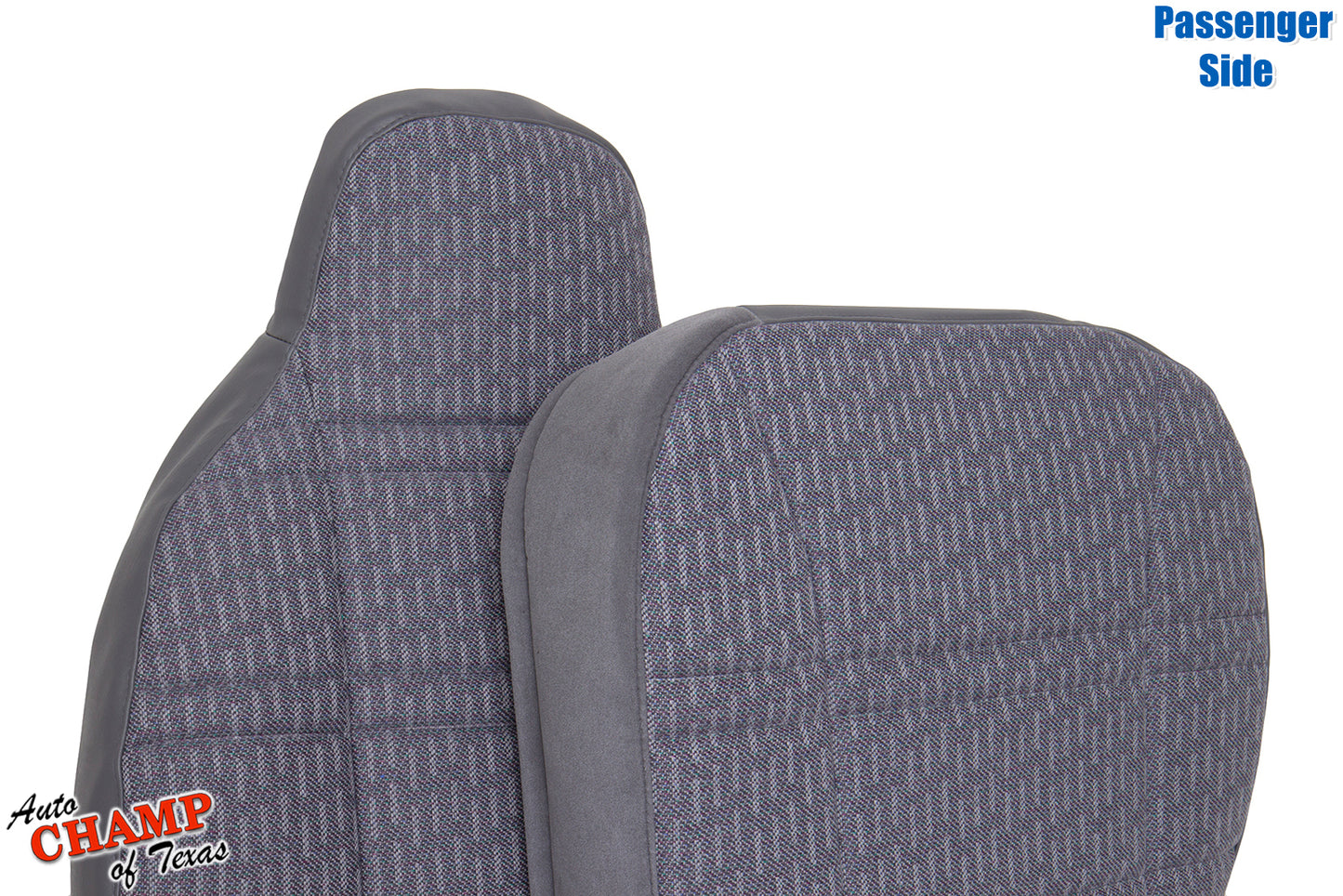 1997-1998 Jeep Cherokee Sport SE complete passenger seat cover set mist gray front and side view