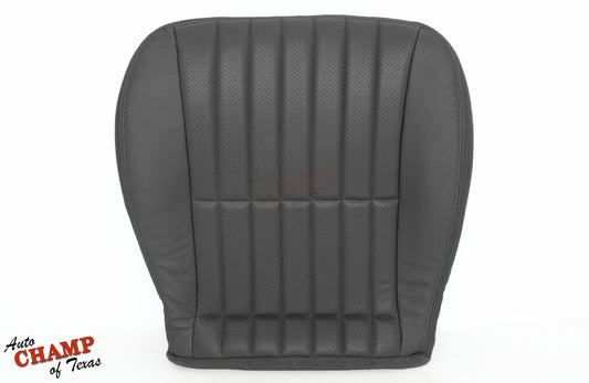 Gray perforated leather seat cover for driver side bottom view.