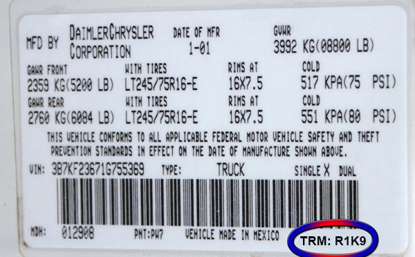dodge ram 1500 trim code r1k9 tan camel interior