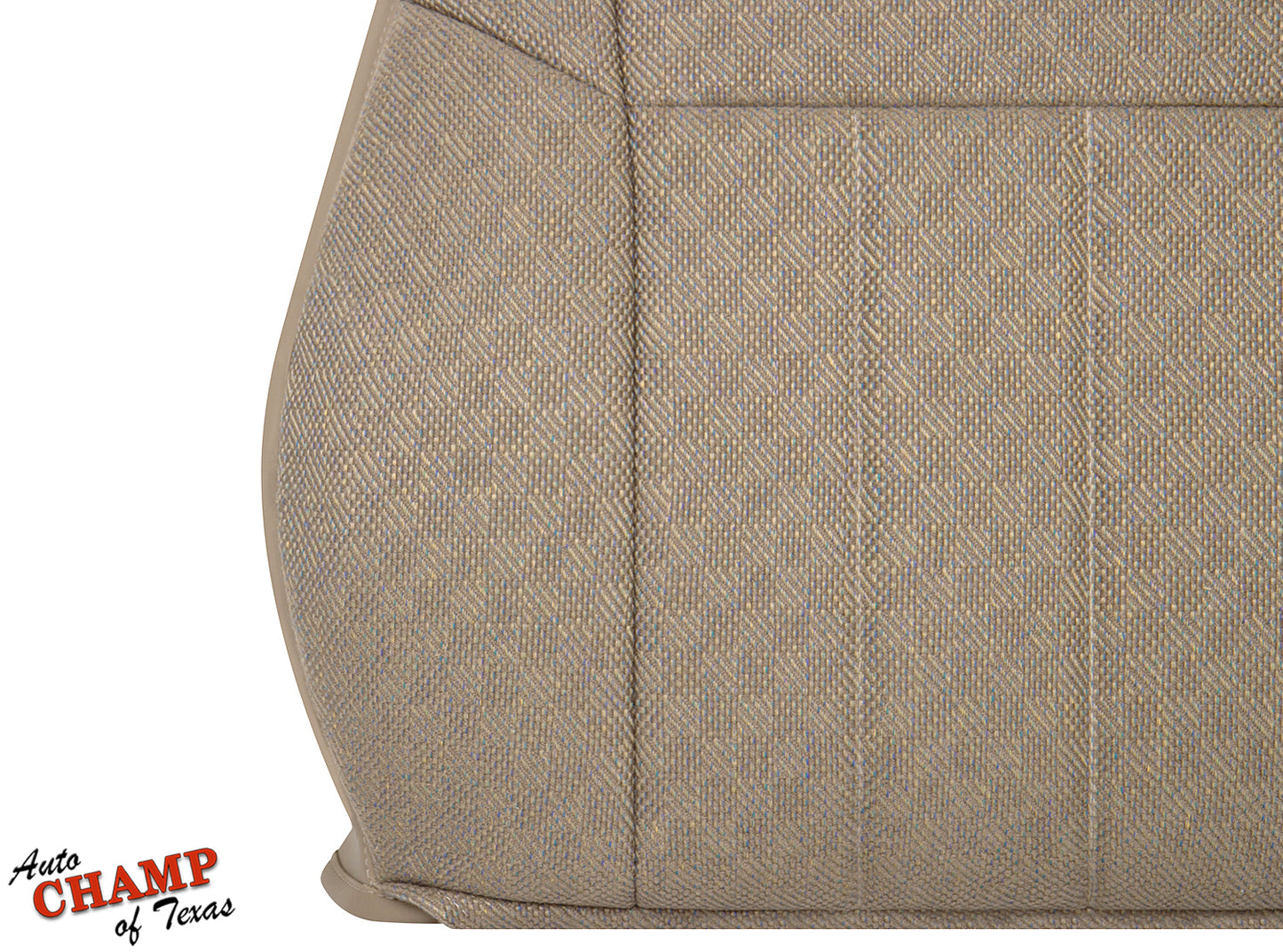Close-up of the driver side lean back replacement seat cover for 1999-2001 Jeep Cherokee Classic in tan camel fabric.