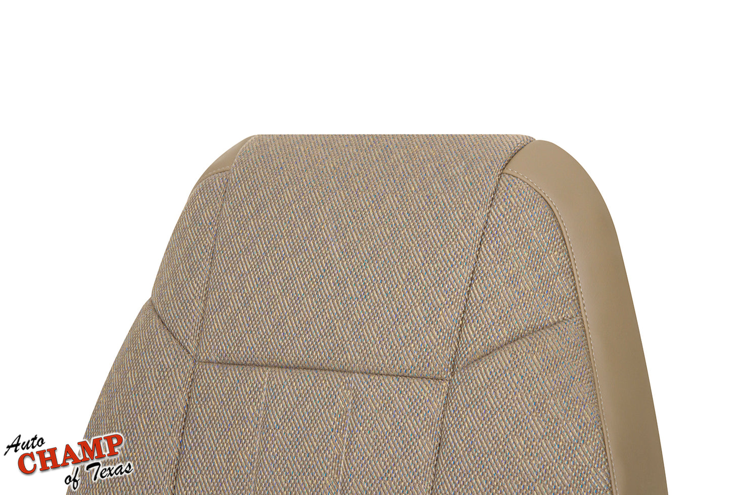 Close-up of driver side lean back replacement cloth seat cover for 1999-2001 Jeep Cherokee Classic in tan camel.