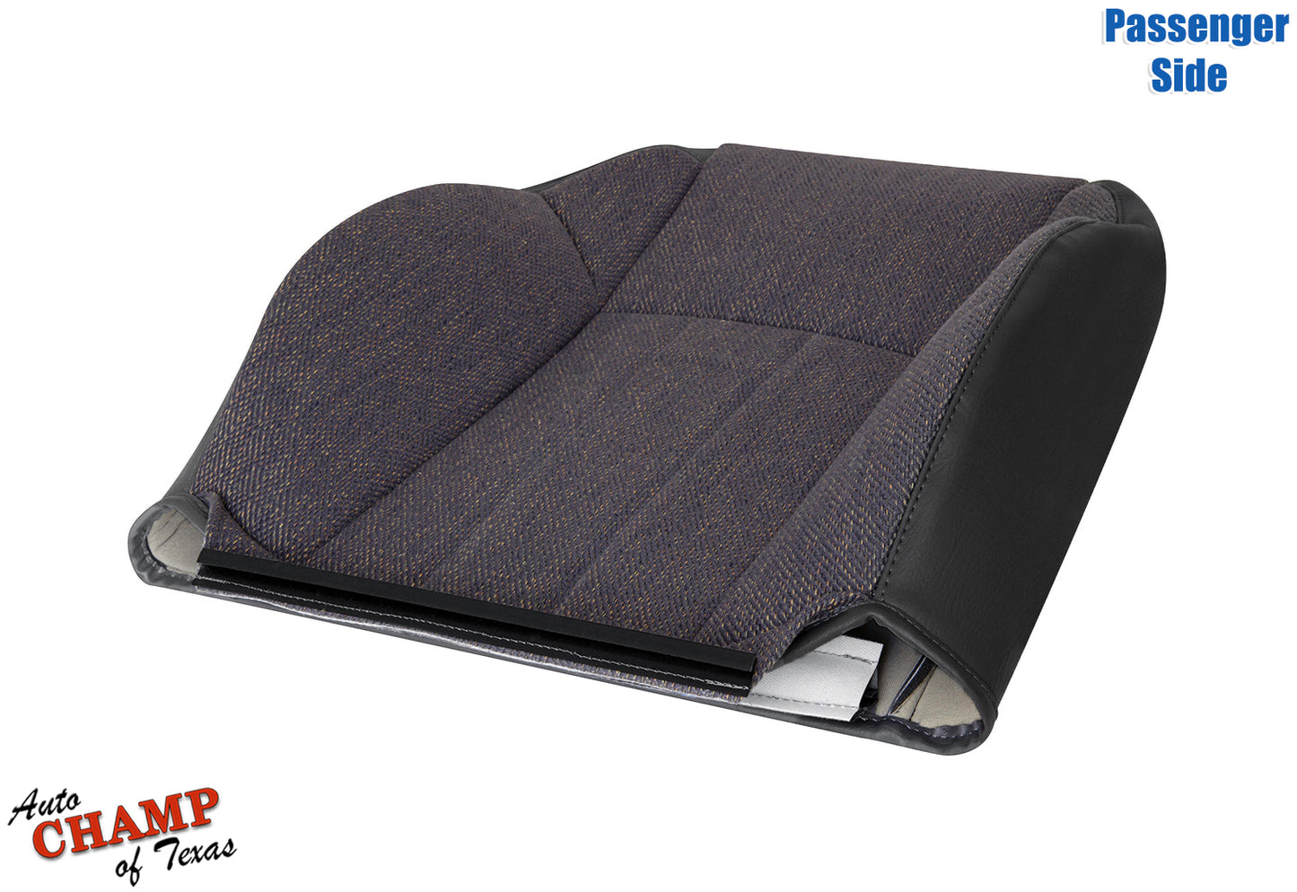 Passenger side lean back replacement seat cover for 1999-2001 Jeep Cherokee Classic in dark gray and black.