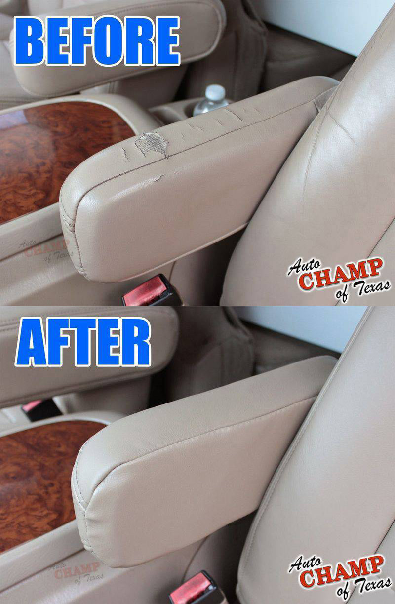 before and after ford f550 tan armrest restoration